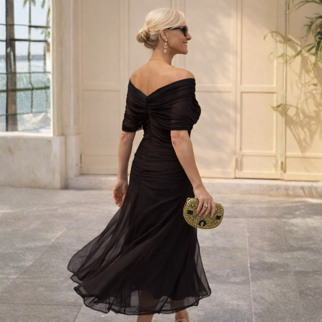Norma - Off-Shoulder Chiffon Wrap Dress