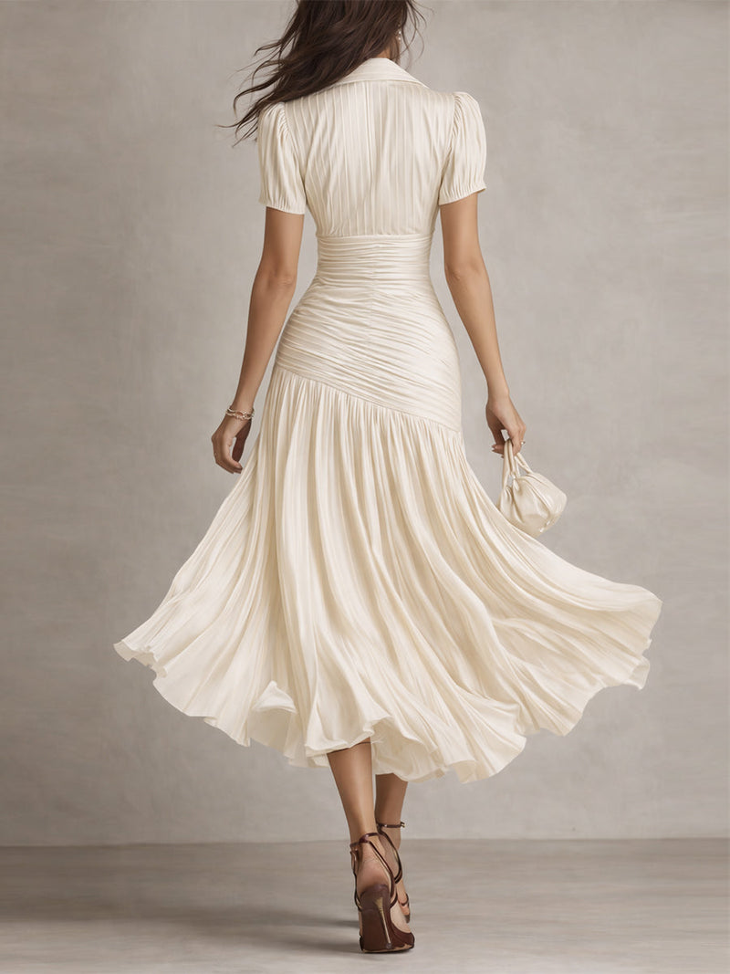 LUCIA | PLEATED STRIPED MIDI DRESS