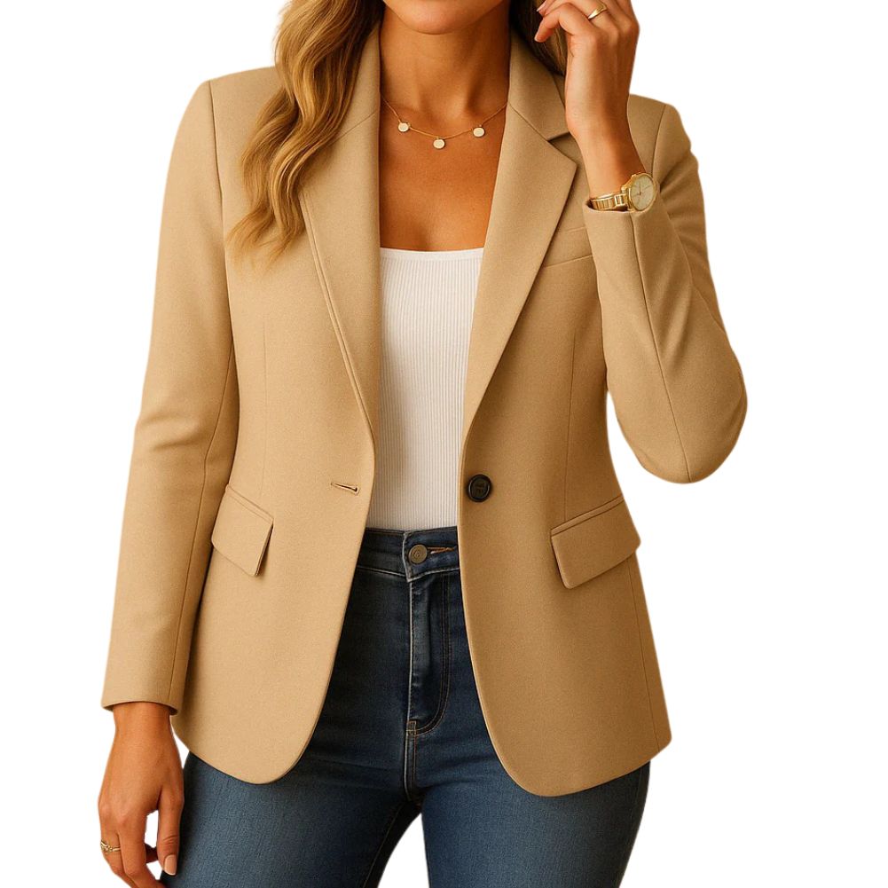Women's Stretch Blazer with Notched Lapel and Single-Button Closure, Machine Washable