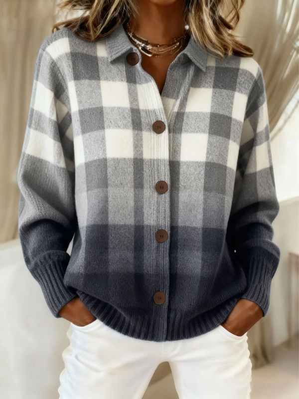 Agnes | Grey Ombre Plaid Button Cardigan