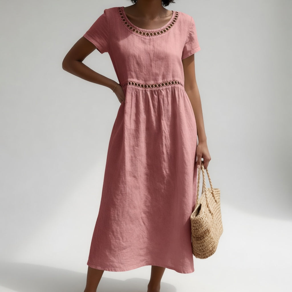 Pernelle™ — Mid-Length Dress 100% Cotton with Soft Femininity Embroidery