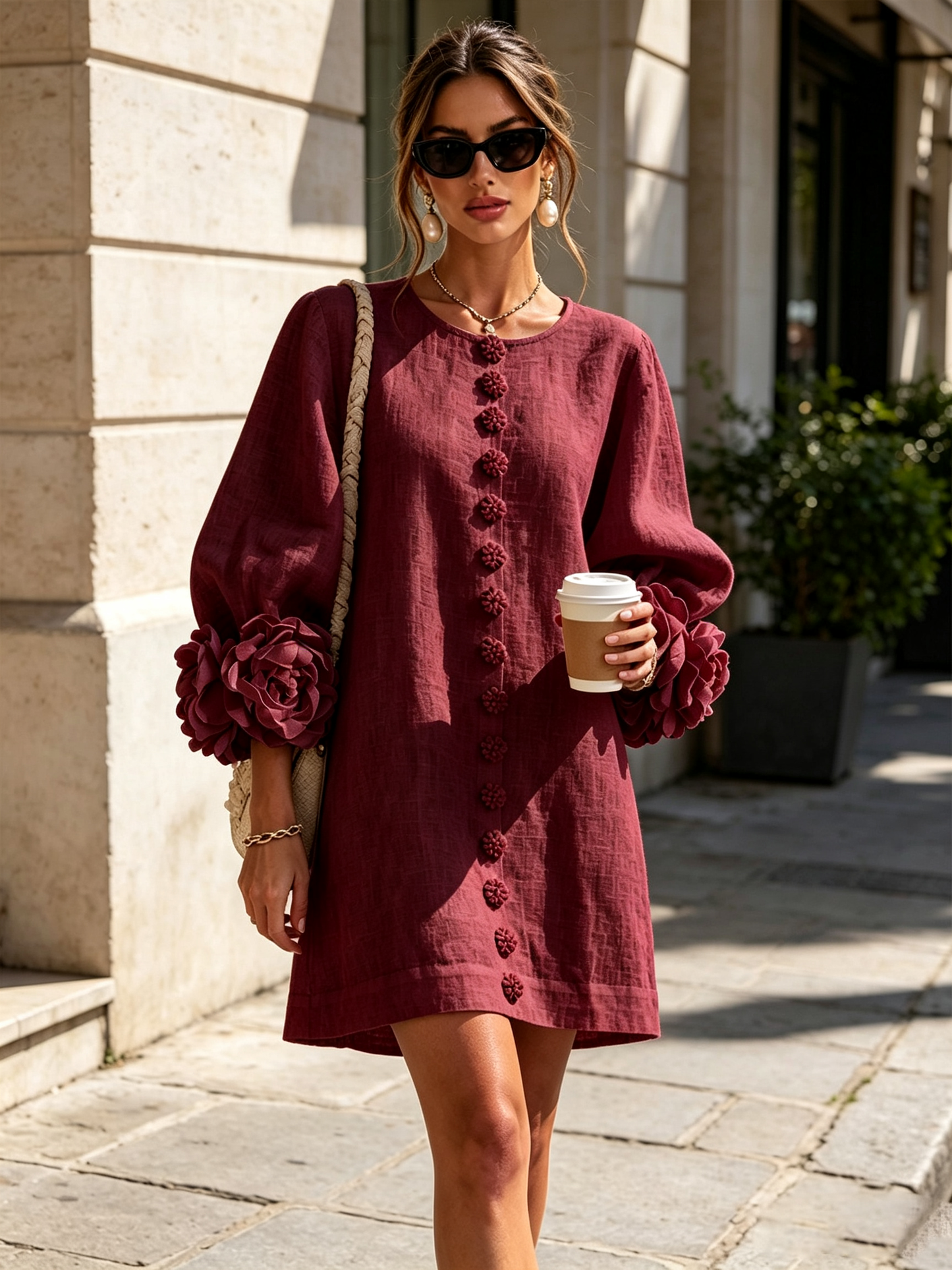 Vera - Rosette Cuff Mini Dress