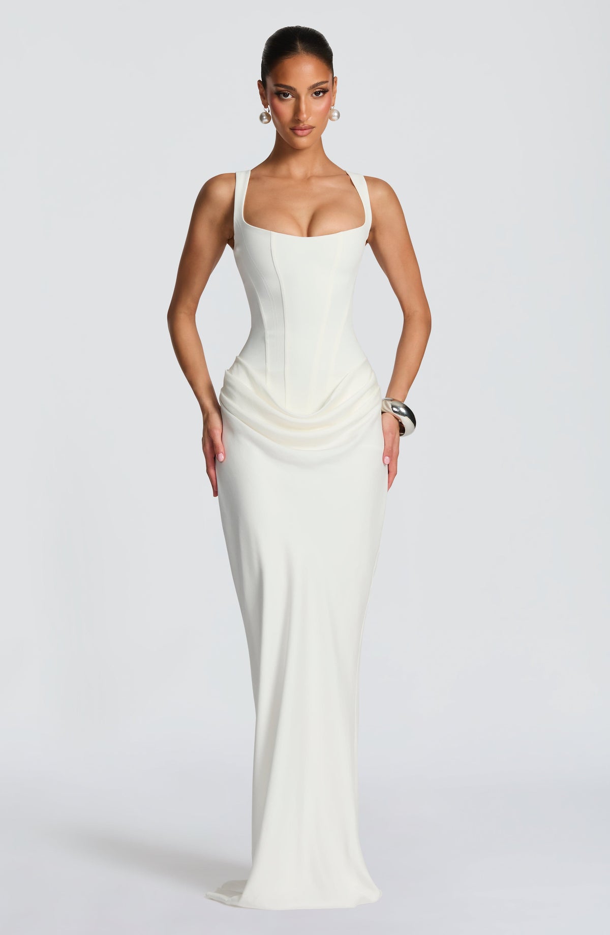 ÉLÉONORE - Square-Neck Glossy Maxi Dress