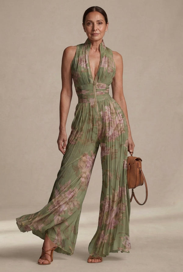 Rosie | Pleated Floral Chiffon Jumpsuit