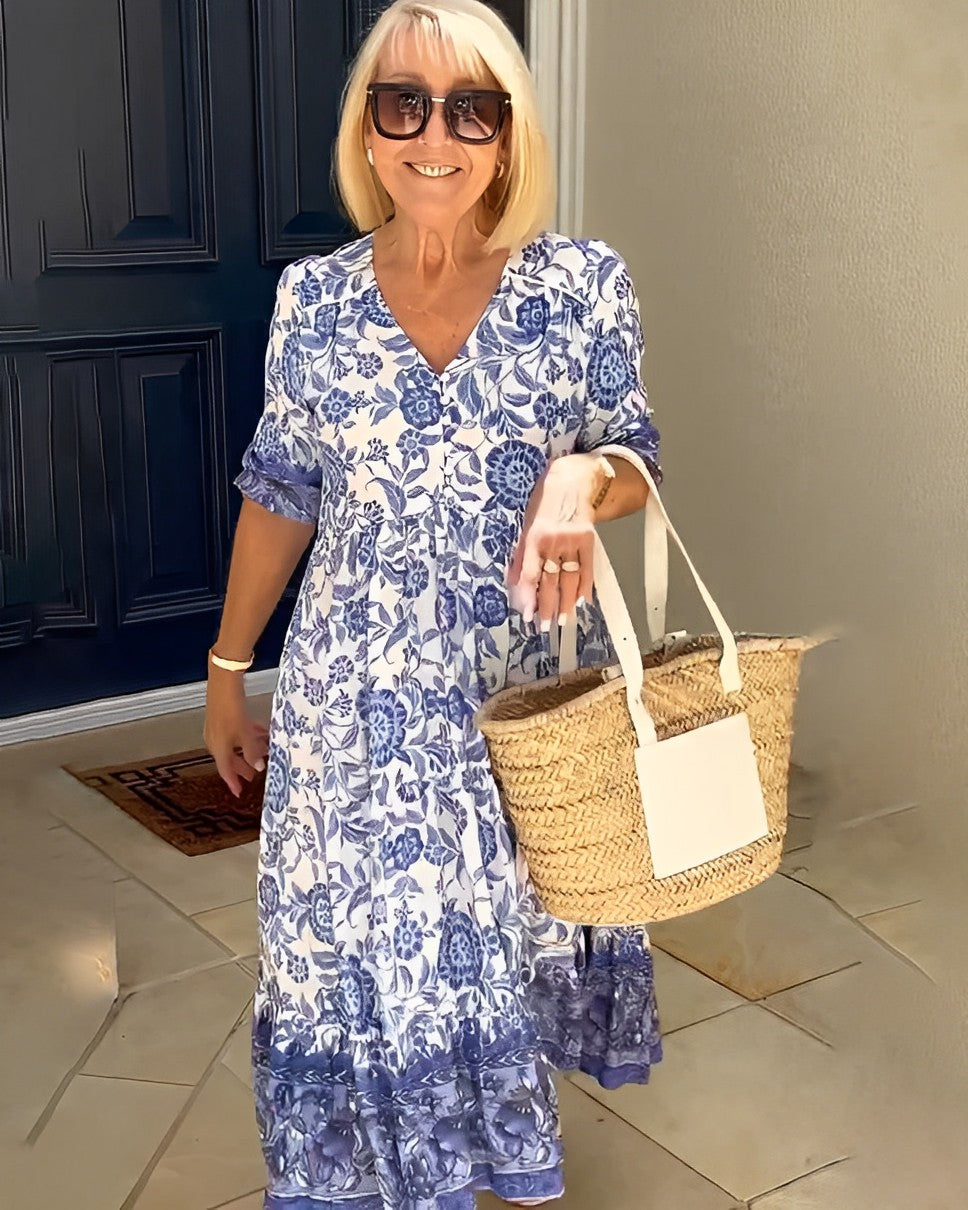 Louanne - Graceful V-Neck Floral Dress