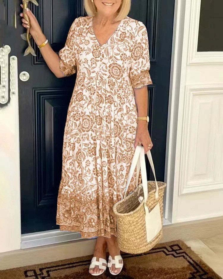 Louanne - Graceful V-Neck Floral Dress
