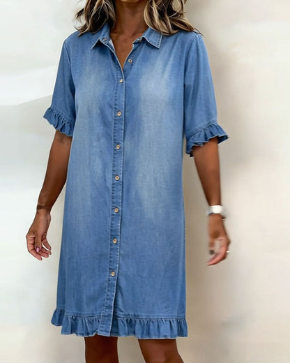 Nancy | Comfortable Denim Dress with Flattering Ruching