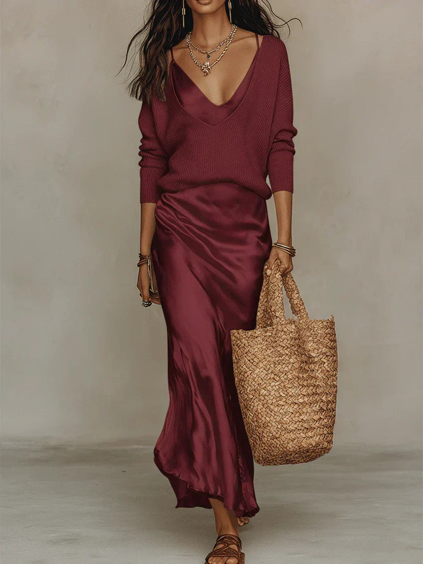 Novia™ | Matching Two-Piece Slip Dress And Knit Set