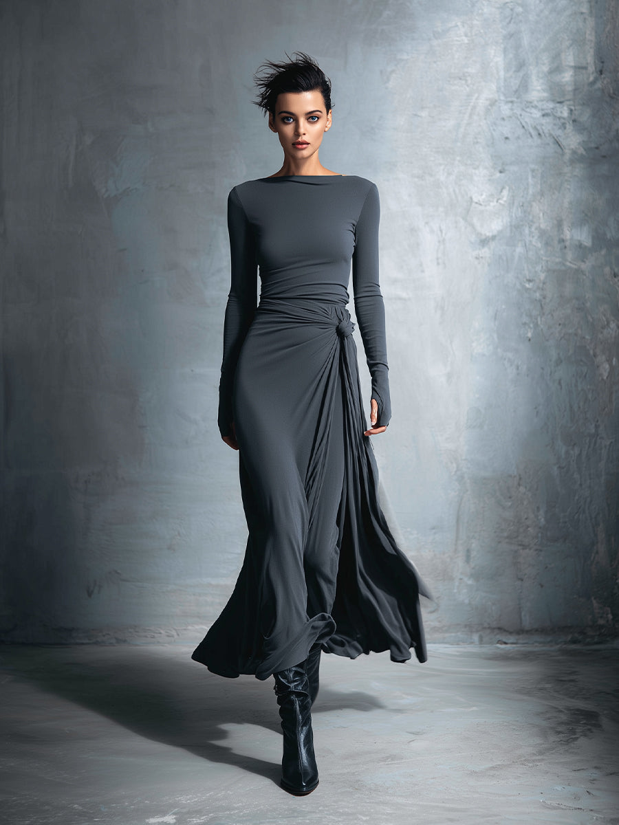 NAOMIE - Side-Knot Wrap Maxi Dress