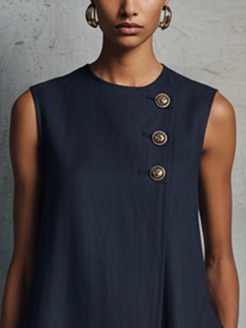 Aubrey - Asymmetric Button Mini Dress