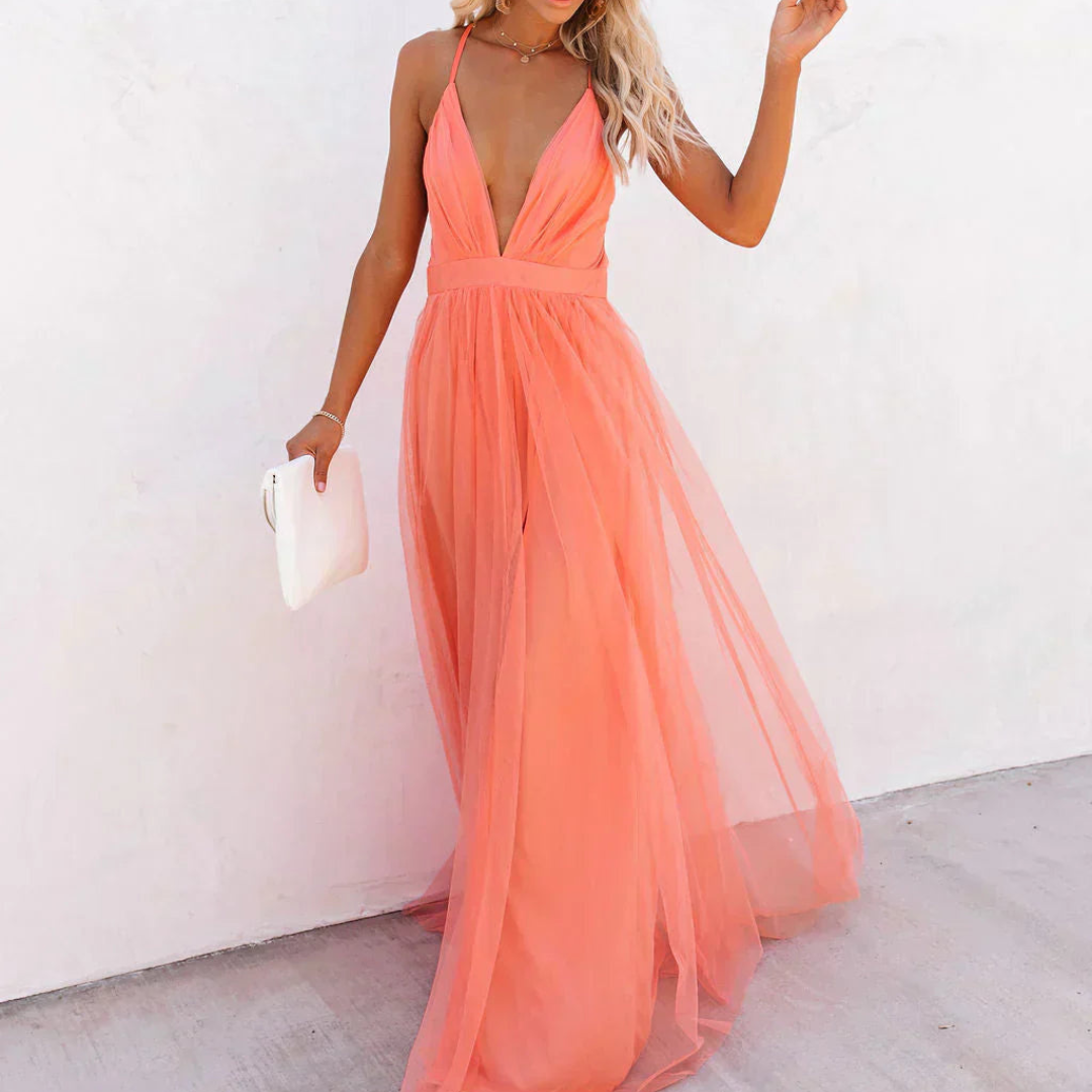 Olivia | Coral Light Maxi Dress