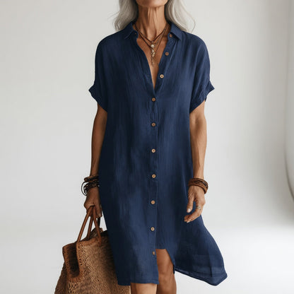 Timéa™ — Breathable Midi Shirt Dress Parisian Elegance