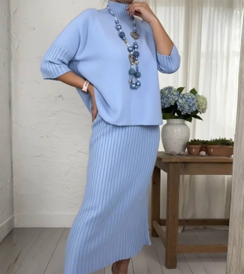 Debora | Knitted ensemble with ribbed midi skirt