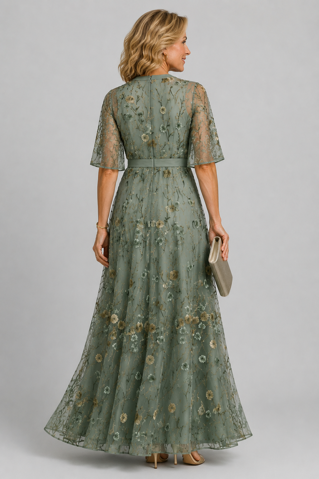 Solenne | Floral Midi Dress with Halter Neck