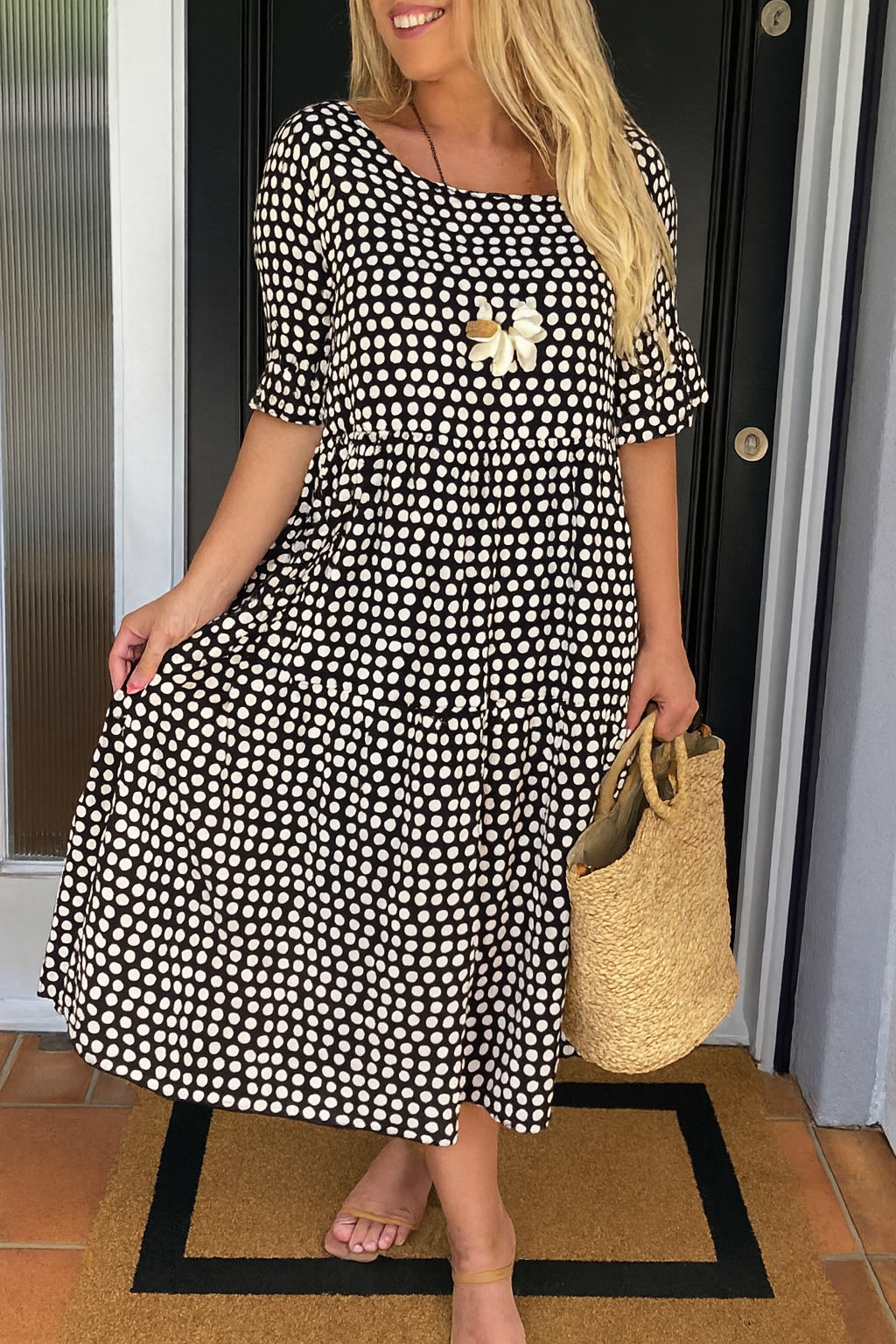 Noémie™ — Elegant Natural Fluid Midi Dress