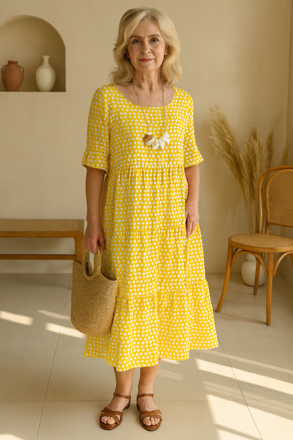 Noémie™ — Elegant Natural Fluid Midi Dress