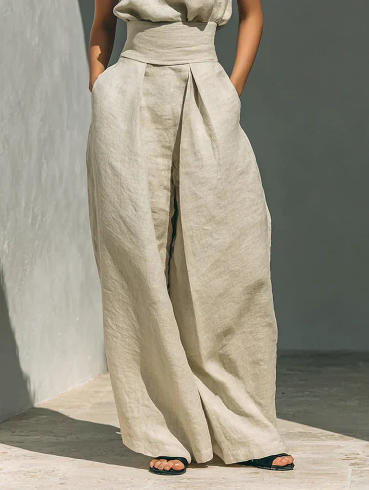 Flor™ | Minimalist two-piece set of tank top and wide-leg trousers in cotton and linen for women