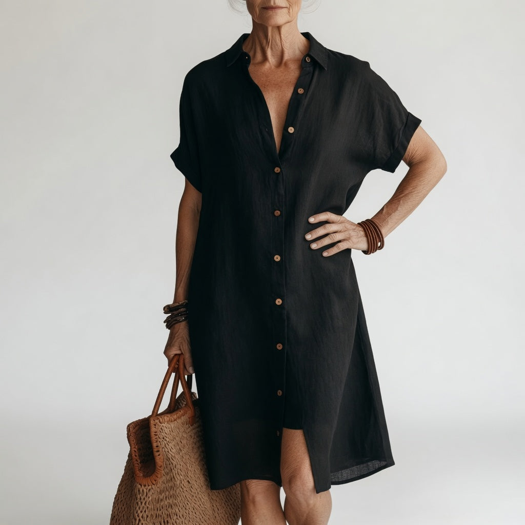 Timéa™ — Breathable Midi Shirt Dress Parisian Elegance