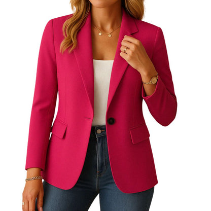 Women's Stretch Blazer with Notched Lapel and Single-Button Closure, Machine Washable