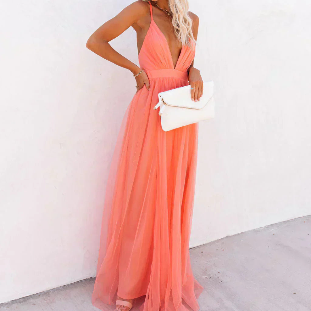 Olivia | Coral Light Maxi Dress
