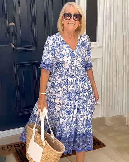 Louanne - Graceful V-Neck Floral Dress