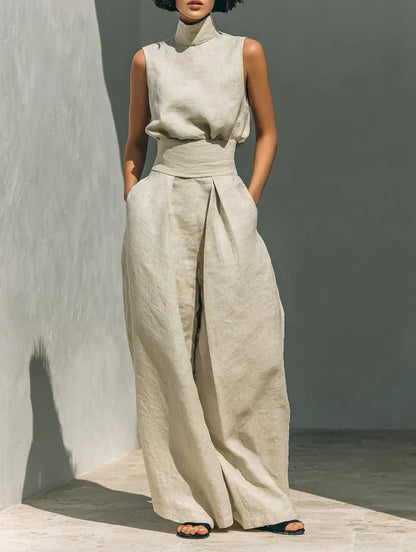 Flor™ | Minimalist two-piece set of tank top and wide-leg trousers in cotton and linen for women