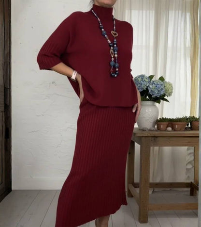 Debora | Knitted ensemble with ribbed midi skirt