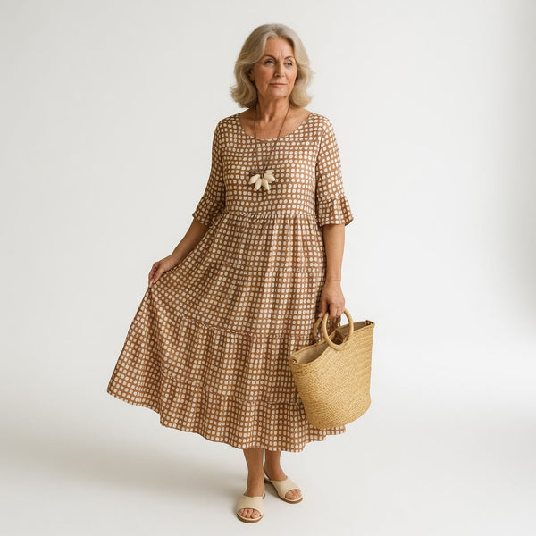 Noémie™ — Elegant Natural Fluid Midi Dress