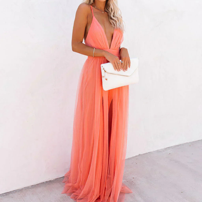 Olivia | Coral Light Maxi Dress