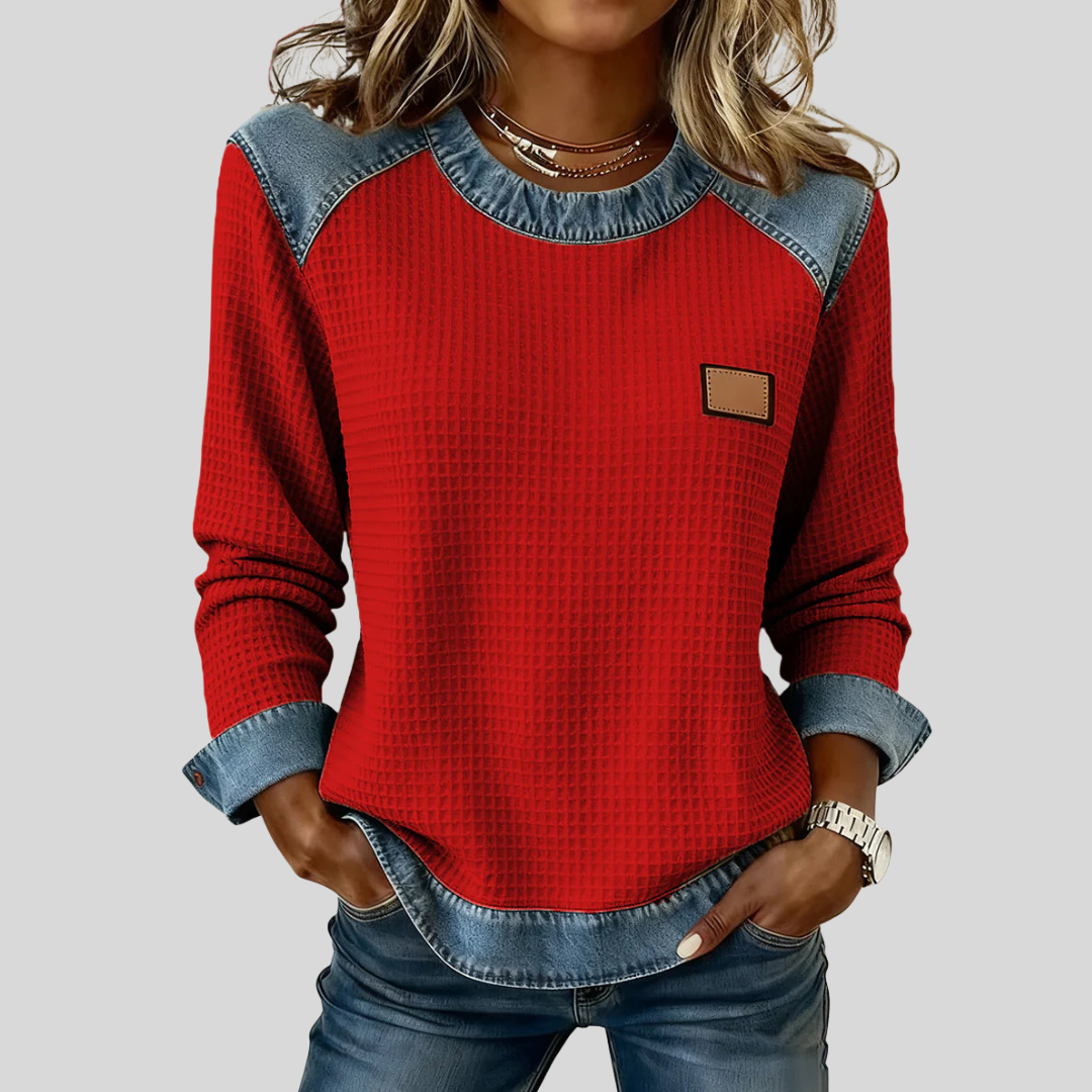 Marlisa | Textured Contrast-Trim Sweatshirt