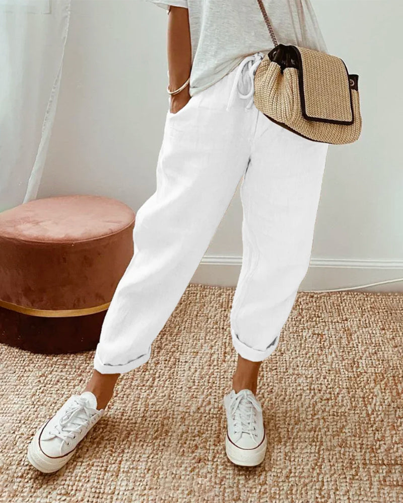 Lucie™ — Fluid Trousers in Cotton and Linen Blend