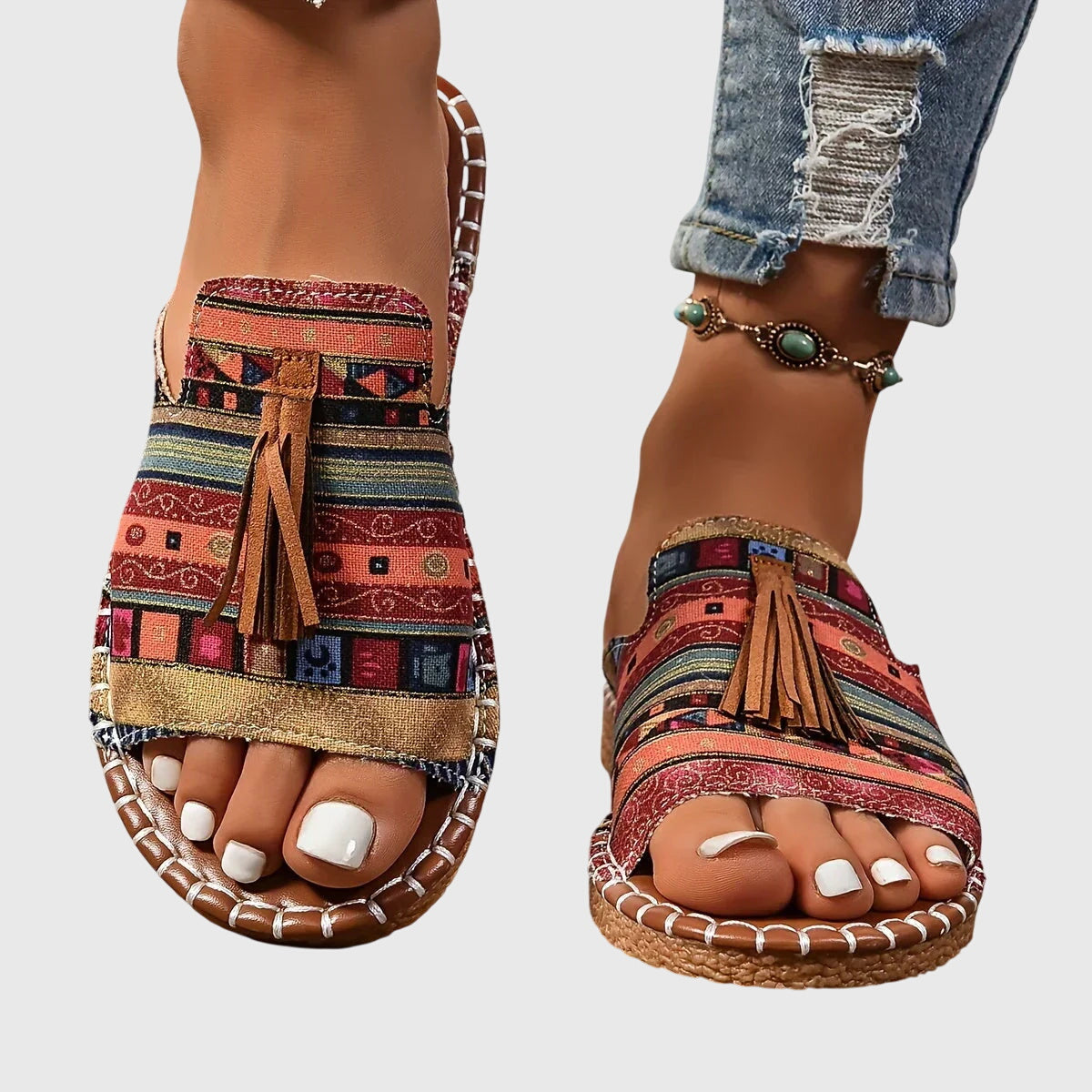 Nathalie | Bohemian Sandals with Pom Poms