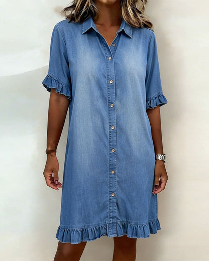 Nancy | Comfortable Denim Dress with Flattering Ruching