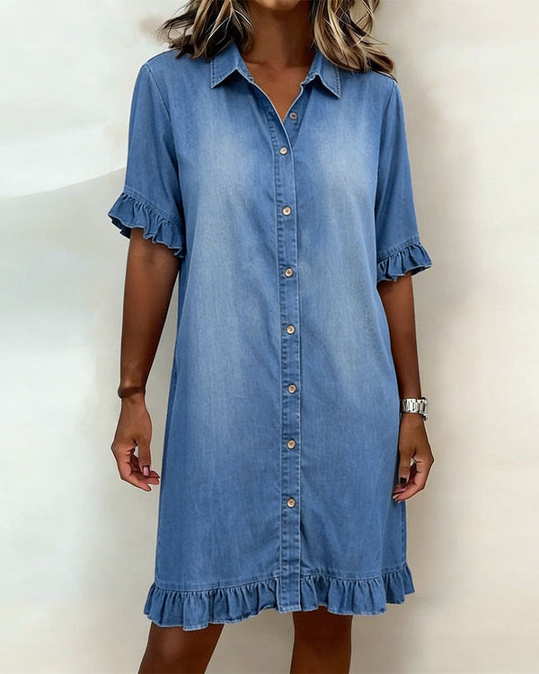 Nancy | Comfortable Denim Dress with Flattering Ruching