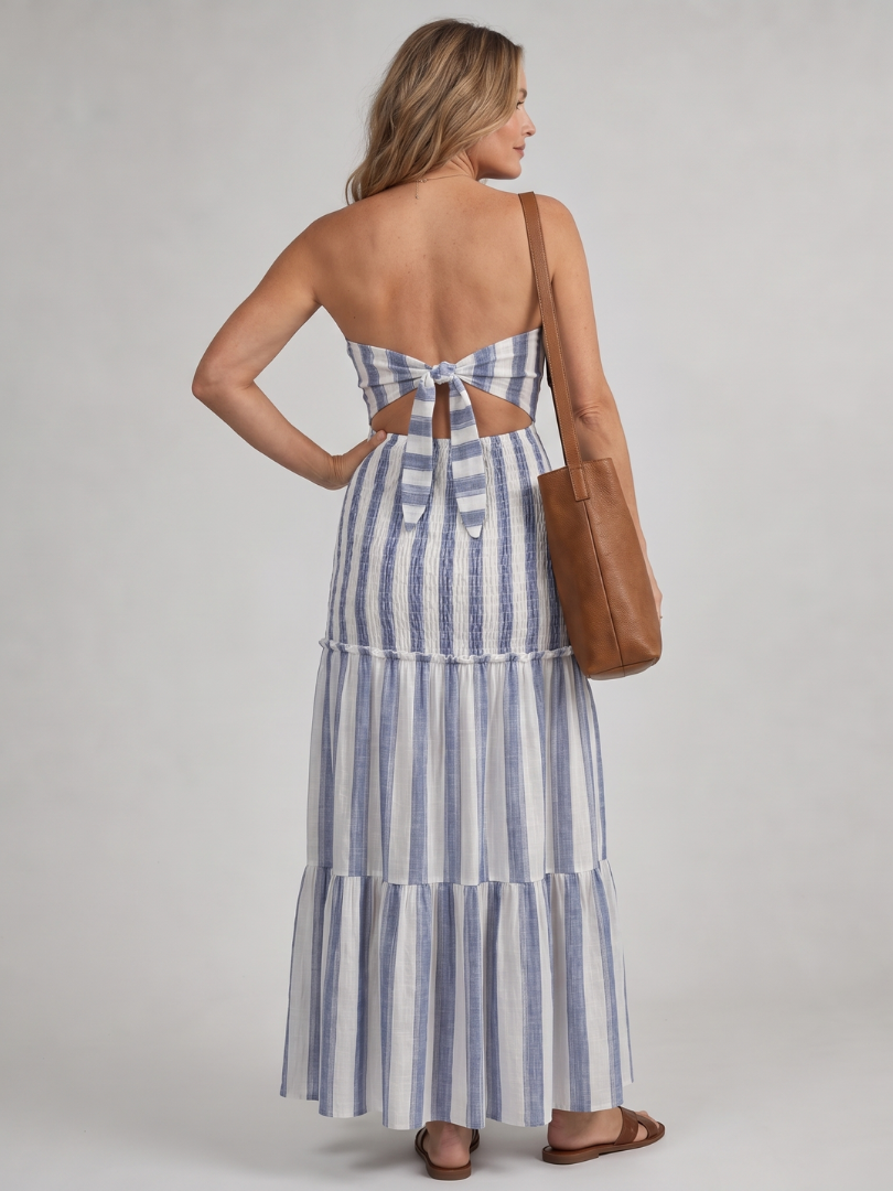 Amandine | Striped Strapless Midi Dress