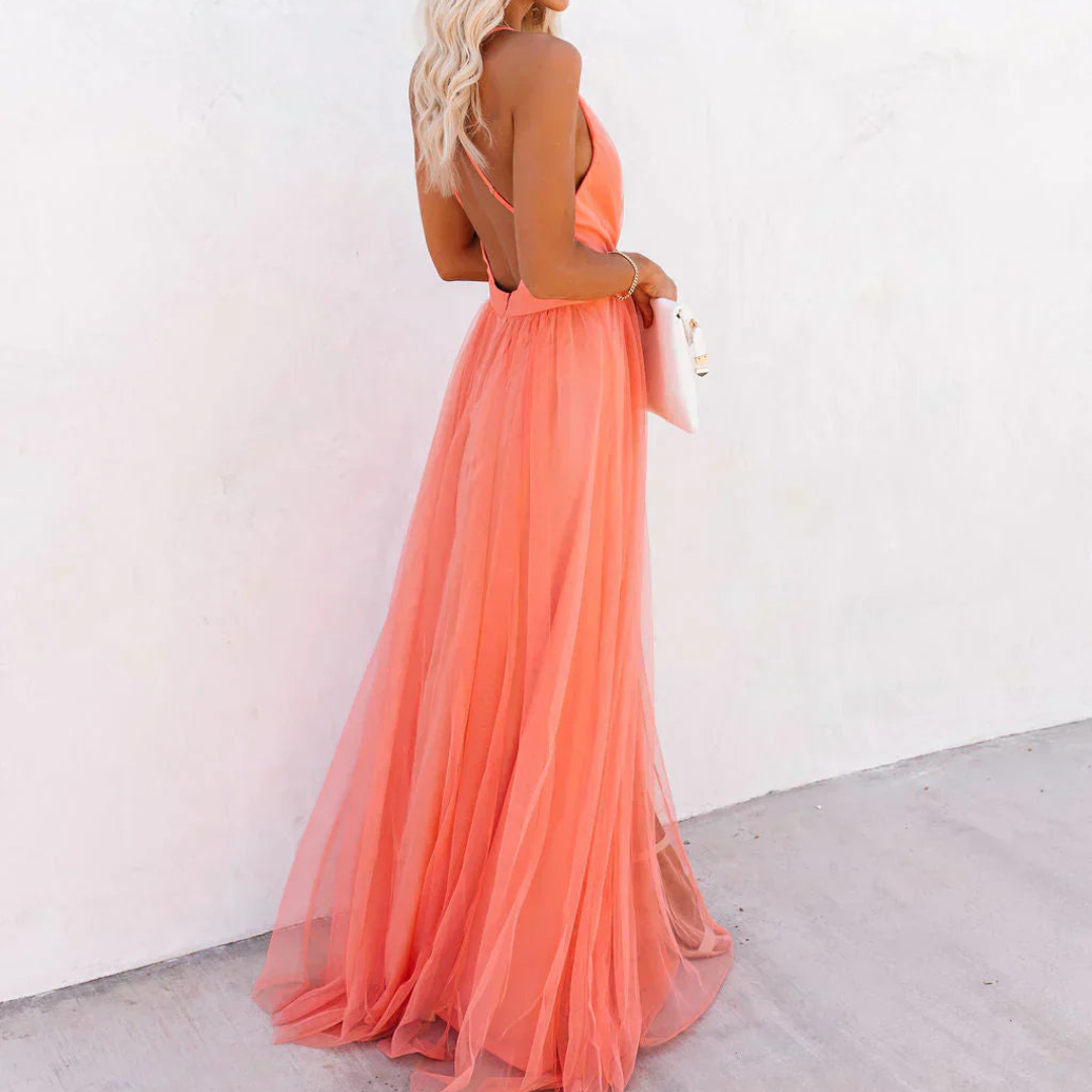 Olivia | Coral Light Maxi Dress