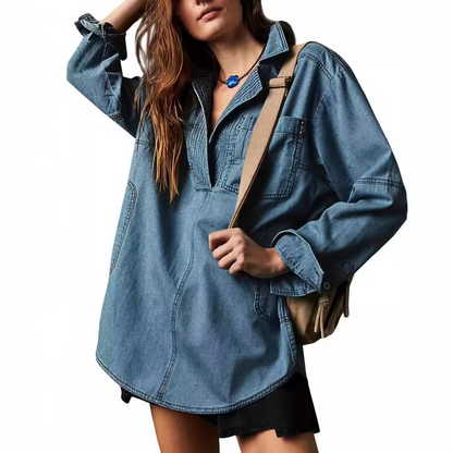 Emilia | Chic V-Neck Denim Tunic Top