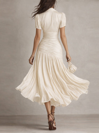 LUCIA | PLEATED STRIPED MIDI DRESS