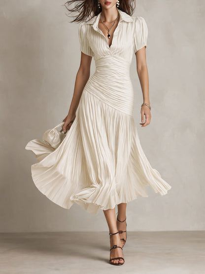LUCIA | PLEATED STRIPED MIDI DRESS