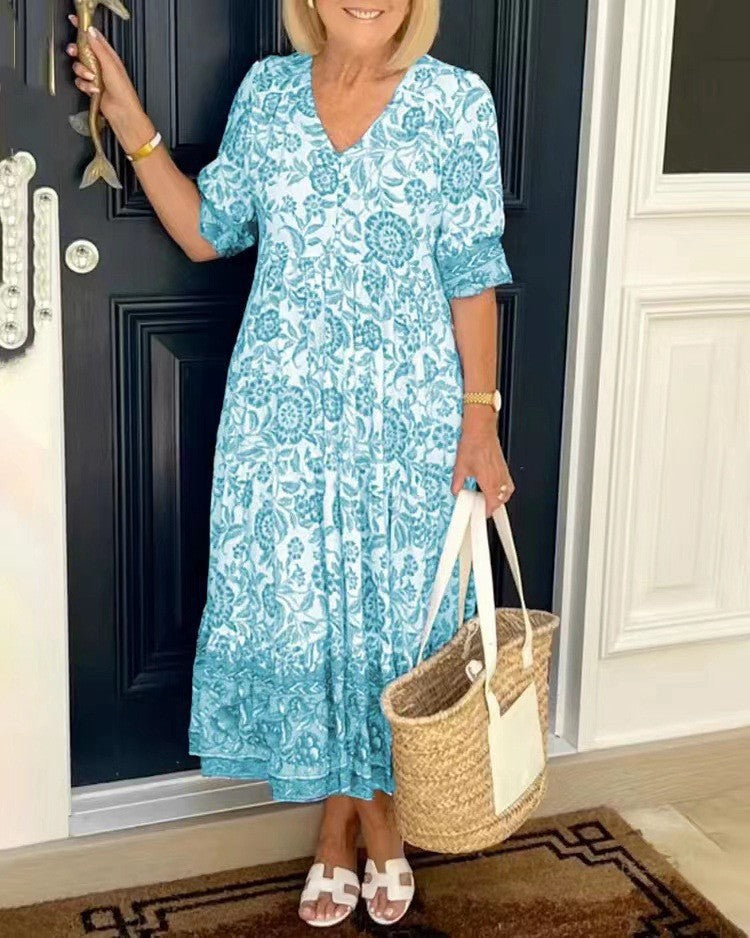Louanne - Graceful V-Neck Floral Dress