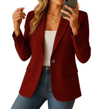 Women's Stretch Blazer with Notched Lapel and Single-Button Closure, Machine Washable