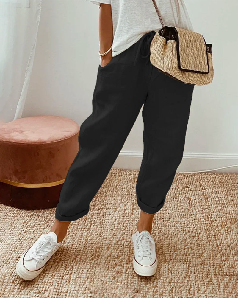 Lucie™ — Fluid Trousers in Cotton and Linen Blend