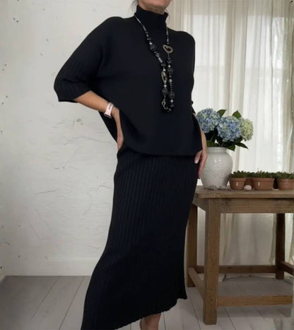Debora | Knitted ensemble with ribbed midi skirt