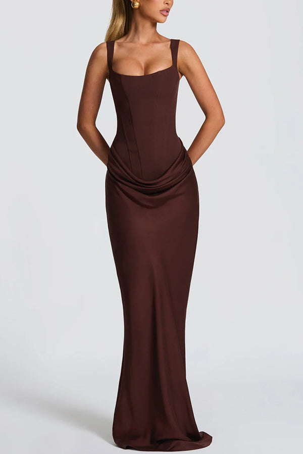 ÉLÉONORE - Square-Neck Glossy Maxi Dress