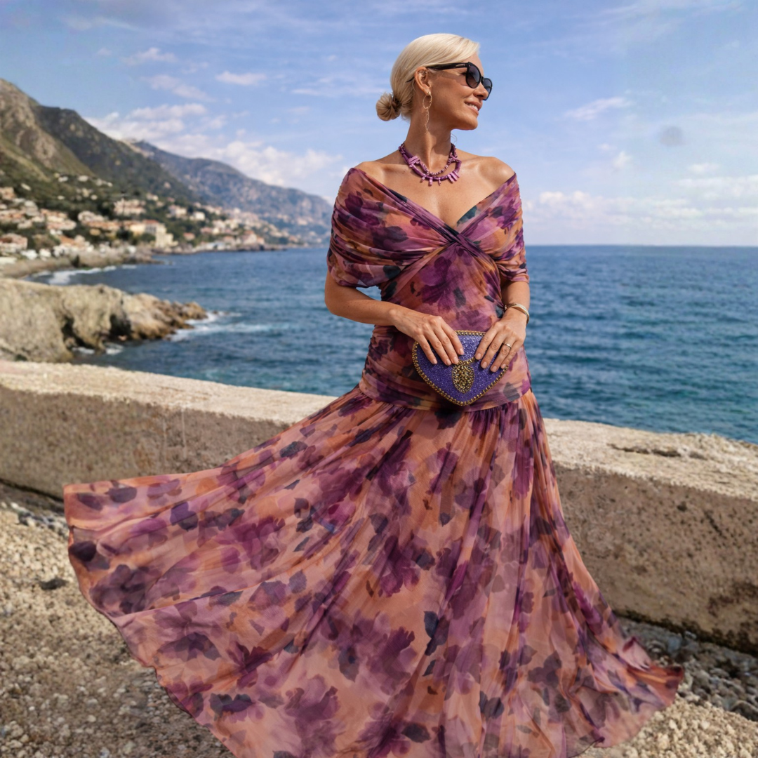 Norma - Off-Shoulder Chiffon Wrap Dress