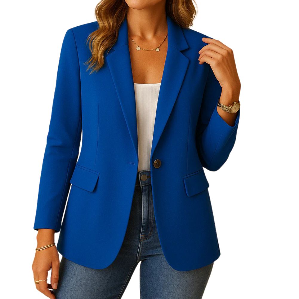 Women's Stretch Blazer with Notched Lapel and Single-Button Closure, Machine Washable