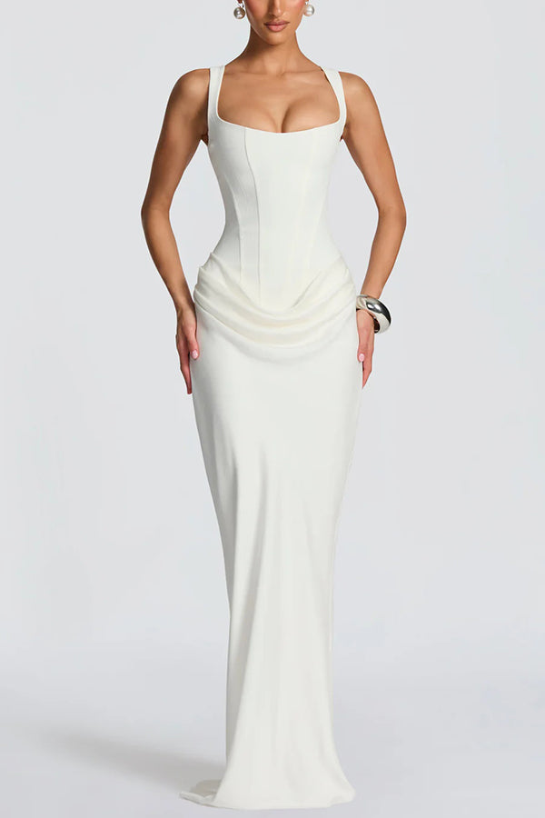 ÉLÉONORE - Square-Neck Glossy Maxi Dress