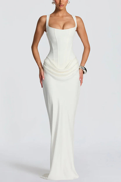 ÉLÉONORE - Square-Neck Glossy Maxi Dress