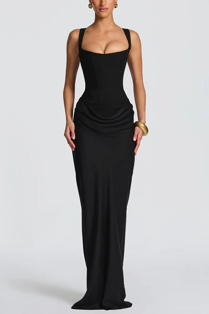 ÉLÉONORE - Square-Neck Glossy Maxi Dress