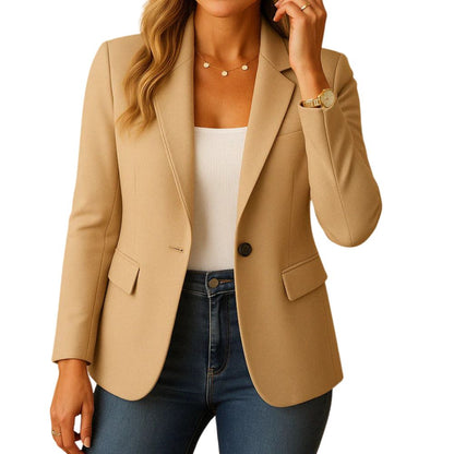 Women's Stretch Blazer with Notched Lapel and Single-Button Closure, Machine Washable